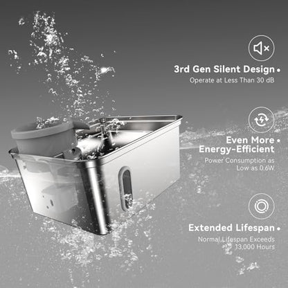 8L/270oz Stainless Steel Large Dog Water Fountain Dispenser Bowl - Image 4