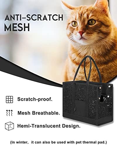 Black Dog Carrier Purse Lace Pet Dog Cat Carrier Tote Bags Fits Small Medium Dogs Puppy for Travel Hiking Walking with Lace Anti-Grab Net & PP Pad - Image 7
