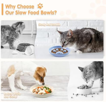 Cat Slow Feeder Bowl Set,2 Pcs Pastel Series Cat Plate for Dry and Wet Food - Image 4