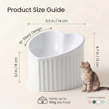 White Ceramic Raised Cat Bowls, Tilted Elevated Food or Water Bowls, Stress Free, Backflow Prevention, Dishwasher and Microwave Safe, Lead & Cadmium Free - Image 2