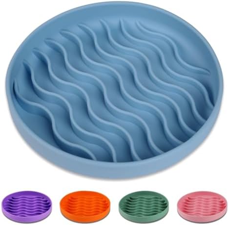 Slow Feeder Dog Bowls, Silicone Food Bowl Anti-Gulping, Pets Puppy Slow Feeder with Suction Cups, Dishwasher Microwave Safe for All Small Medium Dogs, Wave Design Blue by PJDH