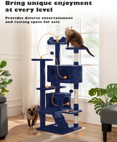 Yaheetech 54in Cat Tree Tower, 2 Caves, Kitten-Ear Perch & Scratching Posts - Image 2