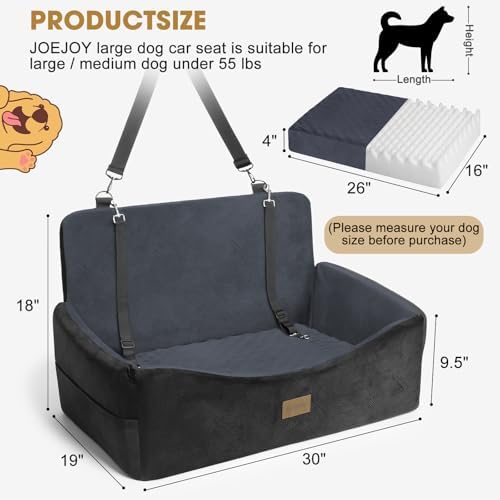 Dog Car Seat for Large Medium Sized Dogs Under 55 lbs, Dog Booster Seat for 2 Small Dogs with Detachable Washable Cover and Cushion, Memory Foam Pet Car Seat with 2 Safety Belts and Storage Pockets - Image 6