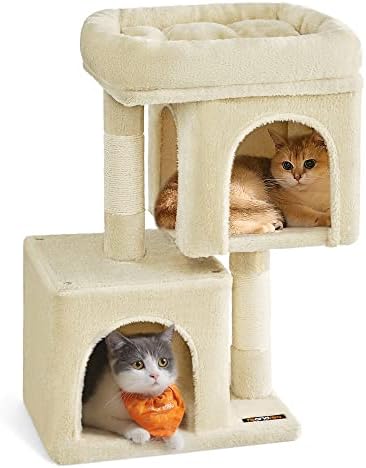 Feandrea Cat Tree, 26.4-Inch Small Cat Tower, Cute Plush Condo, Beige by FeandreabySONGMICSHOME