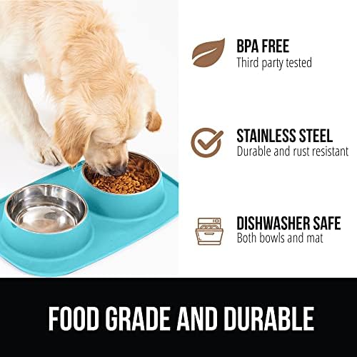GORILLA GRIP Dog Bowl with Feeding Mat, 304 Stainless Steel 1 Cup Turquoise - Image 5