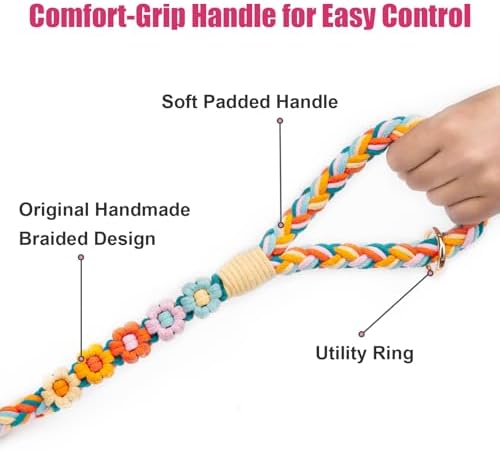 5FT Braided Cotton Rope Leash for Small, Medium and Large Dogs,Rainbow Mix - Image 3