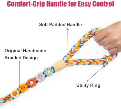 5FT Braided Cotton Rope Leash for Small, Medium and Large Dogs,Rainbow Mix - Image 3
