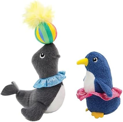 Jumpaws 2 Pack Interactive Catnip and Feather Cat Toys, Circus Penguin and Seal Catnip Toys, Accessories for Indoor Cat, Catnip Plush Toys with Natural Feathers and Rattles by Jumpaws