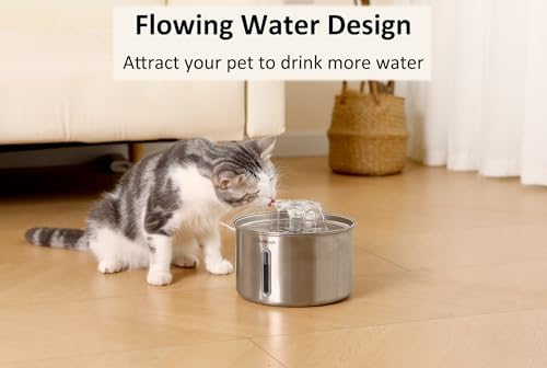 Cat Water Fountain Stainless Steel, 102oz/3L Automatic Pet Water Fountain with 6 Replacement Filters & 6 Pre-Filter Sponges for Cats, Dogs (Cat Fountain + 6 Filters + 6 Sponges) - Image 3