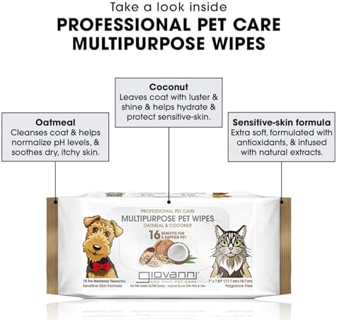 Giovanni Multipurpose Pet Wipes, Pack of 75 – Oatmeal & Coconut Helps Neutralizes Odors - Image 2