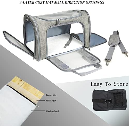 Soft Sided Carrier for Small Medium Cats Dogs,TSA Airline Approved Collapsible Travel Pet Carrier Medium Grey - Image 5