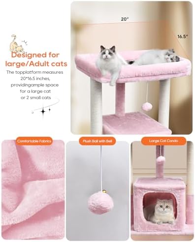 SYANDLVY Pink Cat Tree for Indoor Cats Large Adult, 27" Activity Tower - Image 4