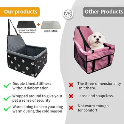 Pet Dog Booster Seat, Upgrading the Framed wall to Prevent Collapse，Breathable and Foldable Pet Car Basket，Removable andWashable pet car seat (Plush Black) - Image 4
