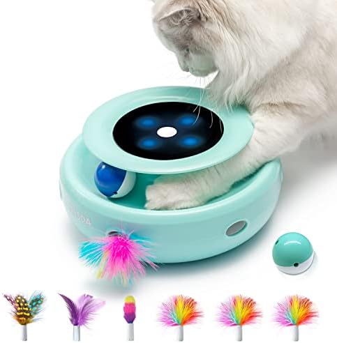 ORSDA Cat Toys 2-in-1 Interactive Cat Toys for Indoor Cats, Automatic Cat Toy Balls, Mice Toys Ambush Feather Kitten Toys with 7pcs Attachments, Dual Power Supplies, Adjustable Speed, Auto On/Off by ORSDA