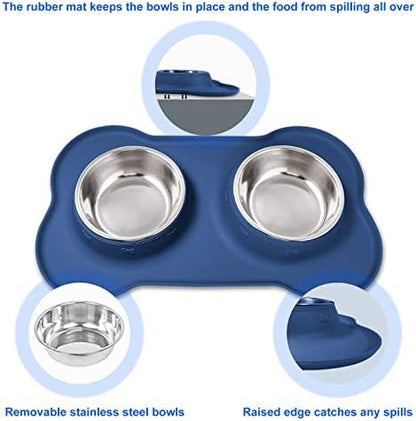 AsFrost Dog Food Bowls Stainless Steel Dog Food and Water Bowl Set, Dog Bowls No Spill Non Slip Silicone Mat, Dog Dishes for Small Medium Size Dogs Cat Puppy Pet Food Feeding Bowls, Blue, 12oz - Image 2