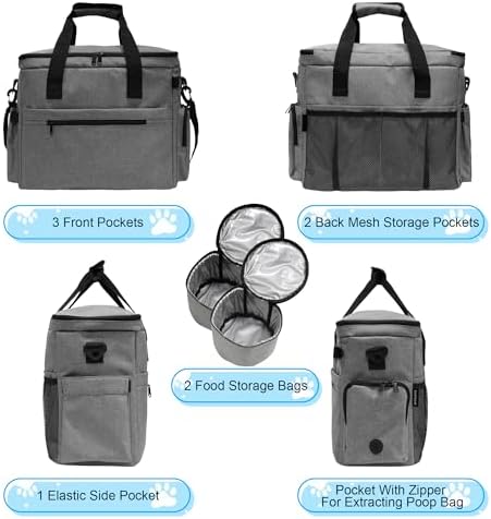 MYDAYS Dog Travel Bag, Pet Luggage Suitcase, Weekend Tote Carrier with Collapsible Bowl (Gray) - Image 3