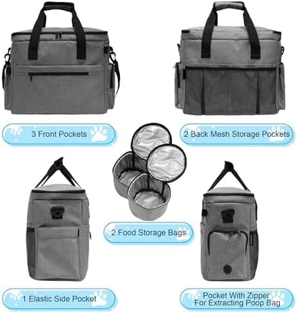 MYDAYS Dog Travel Bag, Pet Luggage Suitcase, Weekend Tote Carrier with Collapsible Bowl (Gray) - Image 3