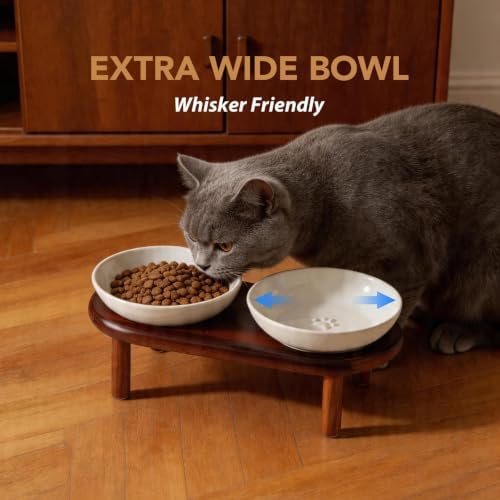 Havniva Elevated Cat Bowls, Ceramic Cat Bowl with Wood Stand, Wide Opening - Image 6
