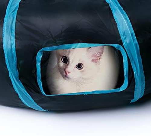 Sheldamy Cat Tunnel, S-2-Way Cat Tunnels for Indoor Cats, Collapsible Cat Play Tunnel, Interactive Toy Maze Cat House with 1 Play Ball for Cats, Puppy, Kitty, Kitten, Rabbit (Blue & Black) - Image 6