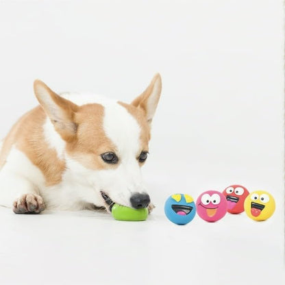 5pk Emoticon Latex Dog Toy, Provides A Comforting Squeak That Dogs Will Enjoy, Made of Natural Latex, It Squeaks When Squeezed!