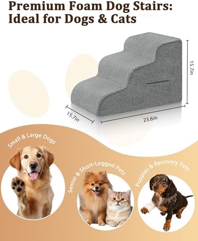 Dog Stairs for Bed & Couch, 15.7"H 3-Step Pet Steps for Small & Senior Dogs - Image 5
