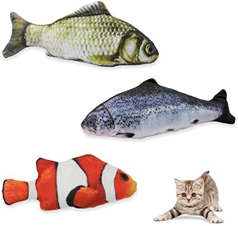 Andiker Cat Interactive Toys (3Pcs), Cotton Filled Catnip Fish-Shaped Toys for Indoor Cats, Cat Toy Set for All Breed Sizes by Andiker-ServingforYou