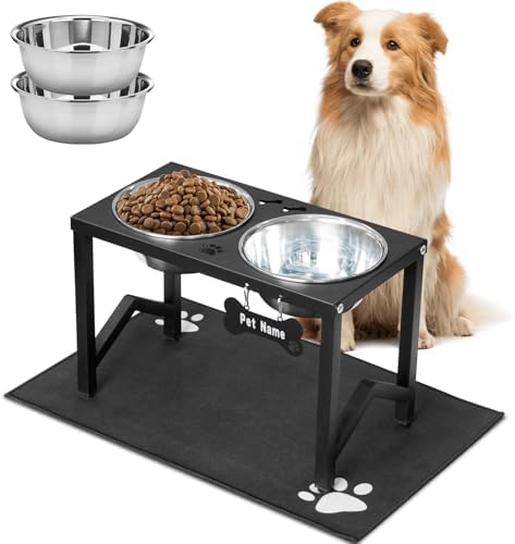 Elevated Dog Bowls, Metal Raised Dog Bowl Stand with 2 Thick 58oz Stainless Steel Food Bowls & Non-Slip Mat - 11.8" Tall for Medium/Large Breeds by FLODOMIXHOME
