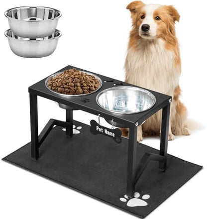 Elevated Dog Bowls, Metal Raised Dog Bowl Stand with 2 Thick 58oz Stainless Steel Food Bowls & Non-Slip Mat - 11.8" Tall for Medium/Large Breeds by FLODOMIXHOME