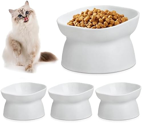 4 Pieces Plastic Tilted Elevated Cat Bowls Raised Cat Food Bowls Elevated Feeding Dish for Flat Faced Kitten Kitty Pets Supplies(White) by Clysee