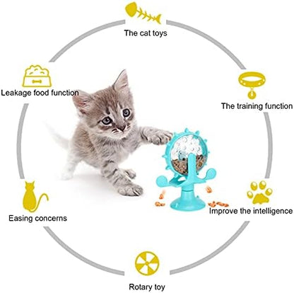 plplaaoo ABS Pet Cat Food Leakage Rotation for Windmill Educational Interactive Training Toy (Blue) - Image 4