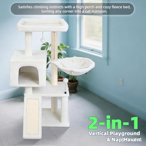 Cat Tree with Cat Condo and Hammock, Cat Tree with Scratching Posts and Scratching Pads, Cat Tower for Indoor Cats, Activity Centre Climbing Tree with Playful Toy Balls, Beige - Image 7