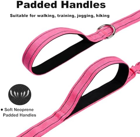 Bungee Dog Leash 5FT-6FT Shock Absorbing, Heavy Duty Tactical Dog Lead with Padded Double Handles, Car Seat Belt, No Pull Reflective Training Leashes for Medium Large Dogs (Hot Pink) - Image 4