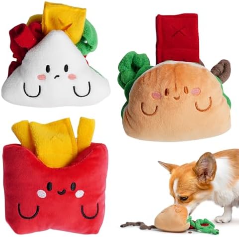 Nocciola Squeaky Hide and Seek Dog Snuffle Food Toys, Interactive Plush Stuffed Pet Supplies for Puppy Small Medium Breeds, Cute Burrow Cognitive Digging Treat Hiding Enrichment Puzzle Toy, 3 Packs by Nocciola