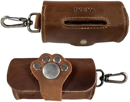 Taco Dog, Paw Poop Bag Pouch Handmade from Full Grain Leather - Convenient Carrier, Clips onto Leash, Dispenser, Easy Cleanup When Walking - Bourbon Brown - Image 3