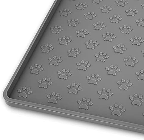 Ptlom Grey Pet Placemat for Dog and Cat, Waterproof Anti-Slip Pet Feeding Bowl Mats for Food and Water, Small Medium Large Tray Mat Prevent Residues from Spilling to Floor, Silicone, 31.5" 23.6" by PTLOM