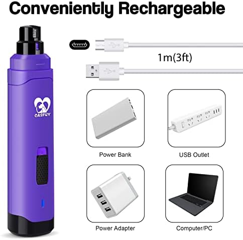 Casfuy Dog Nail Grinder Upgraded - Professional 2-Speed Whisper-Quiet Electric Pet Nail Trimmer Painless Paws Grooming & Smoothing for Small Medium Large Dogs & Cats (Purple) - Image 6