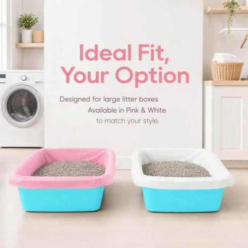 Cat Litter Liners XL Heavy Duty Tear Resistant Litter Box Bags Leak Proof Drawstring Liners for Easy Clean Up & Odor Control, Fits Most Large Litter Boxes 36"x18" Pink & White 40 Count - Image 2