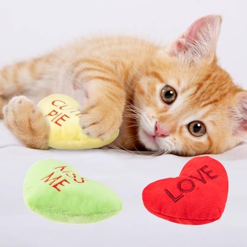 6pcs Valentine's Day Heart Catnip Toy，Valentines Indoor Heart Shaped Cat Toy Plush Interactive Chew Bite Toys for Cat Kitten Indoor Festive Holiday Cat Lover Gift - Image 7