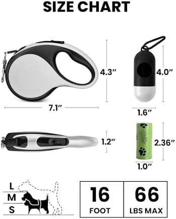Retractable Dog Leash with Led Light, Douexio 16ft Rechargeable Walking Dog Leash for Small Medium Dogs Up to 66 lbs,360° Tangle-Free, One-Button Control, High Strength Hook - Image 2