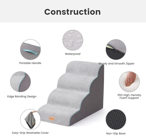 Gardner Pet 4-Step Dog Stairs for Small Dogs 18.5" H, Curved 4-Step Pet Stairs, Dog Steps for High Bed (18-20 in), Couch with Durable Non-Slip Waterproof Fabric Cover and CertiPUR-US Certified Foam - Image 4