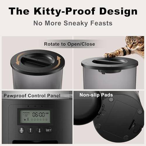 Automated Cat Feeder,Clear 4.2L Dry Food Dispenser with Single Bowl,Programmable Timed Pet Feeder for Up to 6 Daily Meals,10-Second Voice Message & Dual Power Backup (Black, 4.2L Press Version) - Image 3