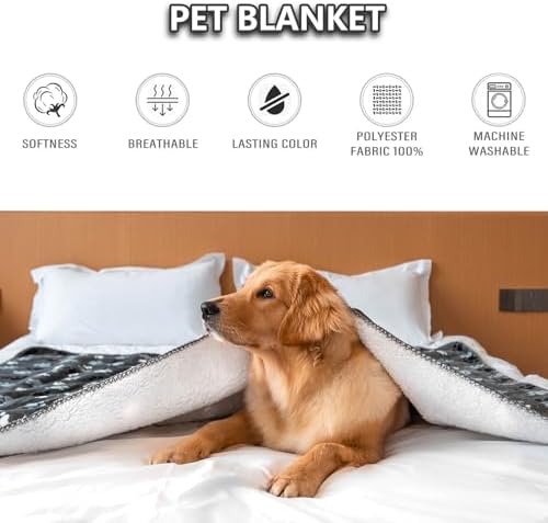 Waterproof Dog Blanket, Pattern Printing Super Soft Warm Fluffy Facecloth Sofa Car Bed Protector, Urine Proof Washable Outdoor Pet Blanket for Puppy Large Dogs & Cats(paw & Bone80*60) - Image 2