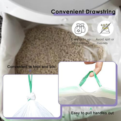 100 Count Self Cleaning Cat Litter Box Liner Bags Compatible with Automatic Cat Litter Box, Thick Heavy Duty Drawstring Replacement Waste Drawer Liners-25.2" x 11.8" - Image 4