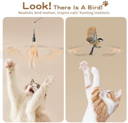 Pawaboo Cat Feather Wand Interactive Toy, 2 Feathers + 1 Wand with Bell - Image 4