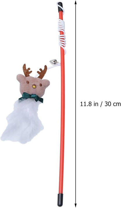NOLITOY 3Pcs Christmas Cat Toy,Interactive Xmas Wand Sticks with Bell Attachment for Kitten Reindeer Xmas Indoor Pet Supplies