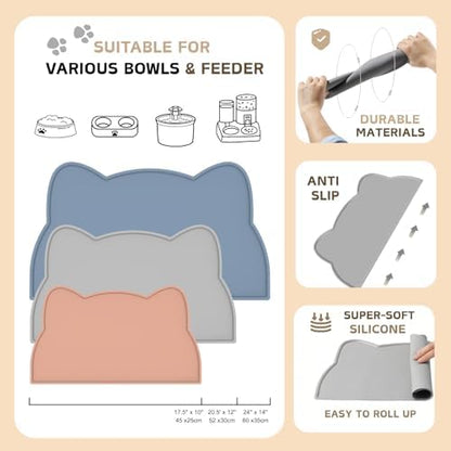 Cat Food Mat, Silicone Non Slip Dog Bowl Mat Waterproof Cat Feeding Mat Stop Food Spills and Water Messes Out to Floor Pet Food Mat (Eucalyptus Green, 24'' x 14'') - Image 5