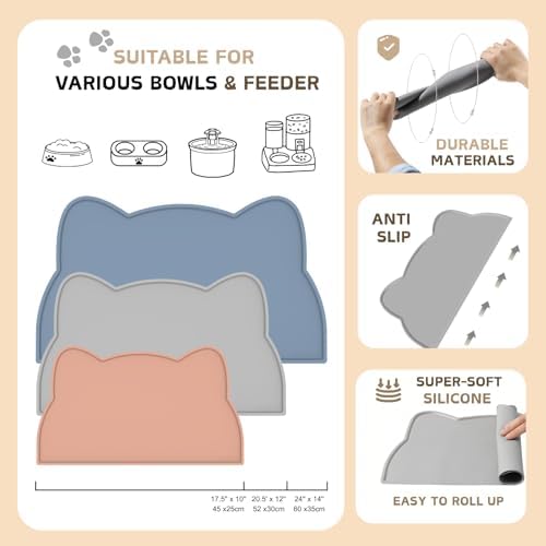 Cat Food Mat, Silicone Non Slip Dog Bowl Mat Waterproof Cat Feeding Mat Stop Food Spills and Water Messes Out to Floor Pet Food Mat (Beige, 24'' x 14'') - Image 5