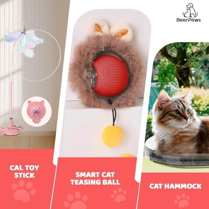 3-in-1 Cat Toy and Cat Window Perch, Window-Mounted Hammock with Scratching Board, Interactive Teaser Wand, Smart Ball with LED Lights - Image 3