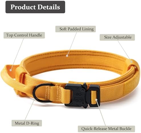 Tactical Dog Collar, Adjustable Military Training Nylon Collar, Yellow XXL - Image 2