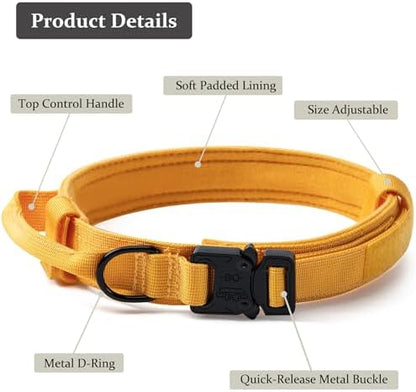 Tactical Dog Collar, Adjustable Military Training Nylon Collar, Yellow XXL - Image 2